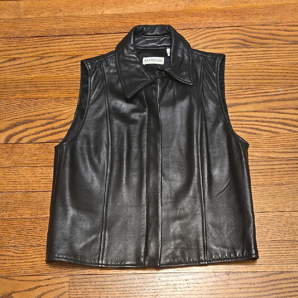 Ann Taylor Black Leather Vest Jacket XS